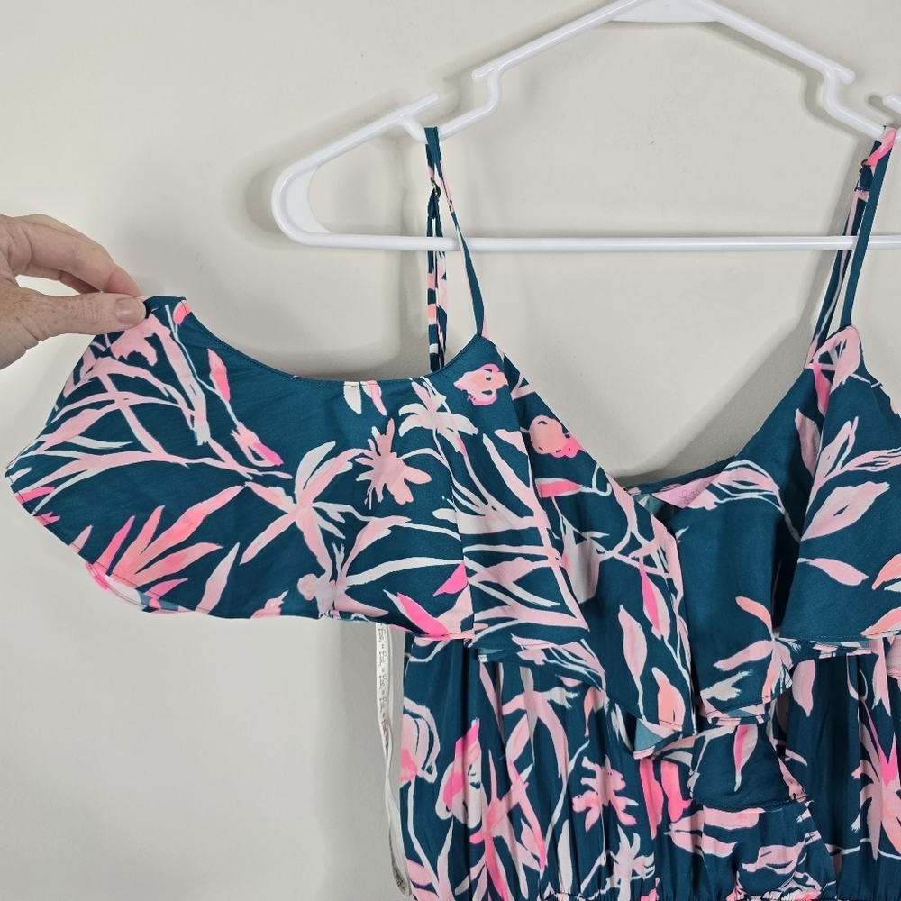 Lilly Pulitzer Emilea Jumpsuit S Tidal Wave Prme Time Print Ruffles Wide Leg - Picture 5 of 14